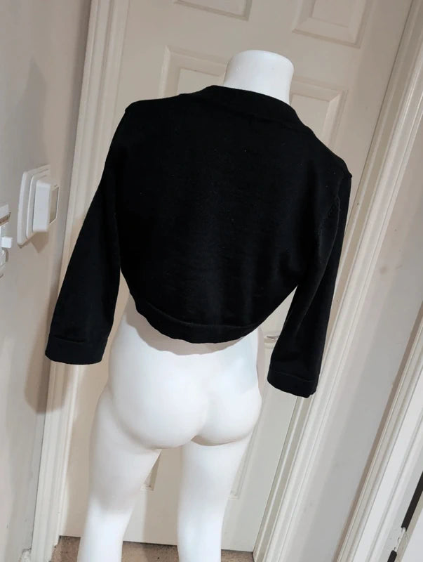 Y2K Open-Front Cropped Bolero Shrug 3/4 Length Sleeves Retro Small