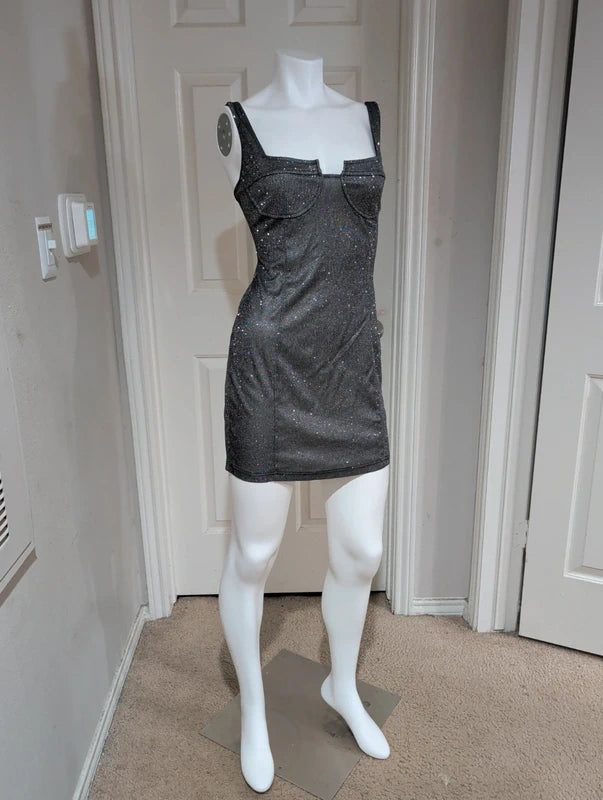 Silver & Black Tailored Stretch Mini Dress Women's Large