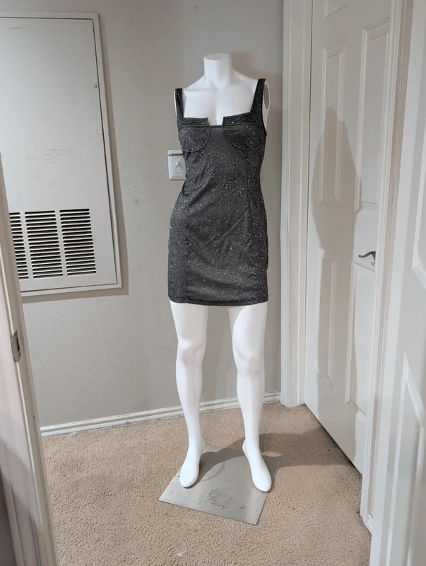 Silver & Black Tailored Stretch Mini Dress Women's Large