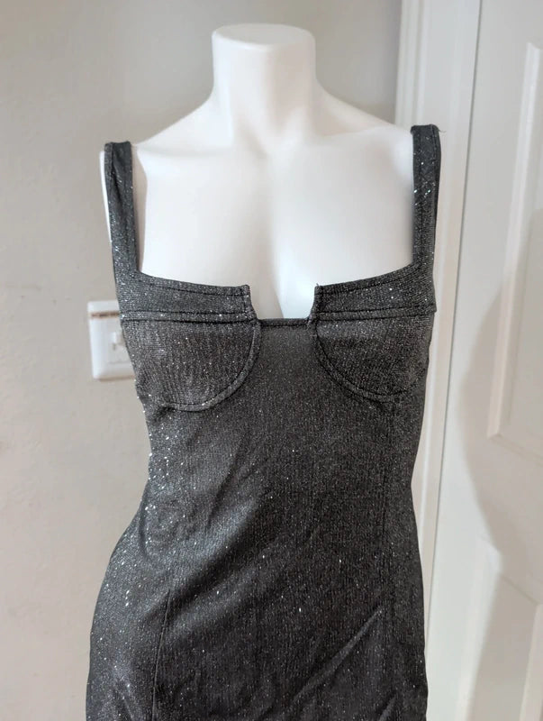 Silver & Black Tailored Stretch Mini Dress Women's Large