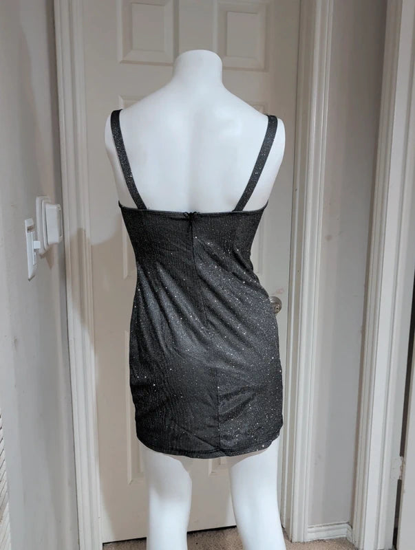 Silver & Black Tailored Stretch Mini Dress Women's Large