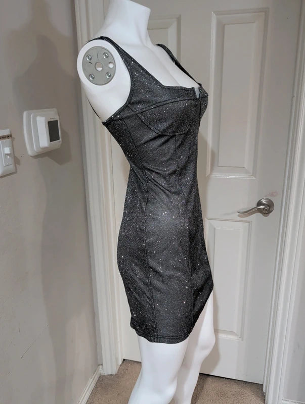 Silver & Black Tailored Stretch Mini Dress Women's Large