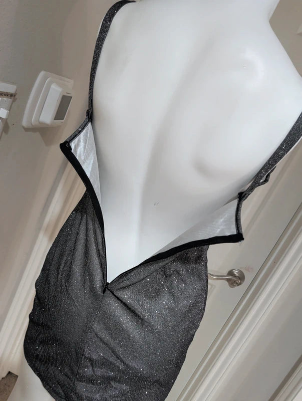 Silver & Black Tailored Stretch Mini Dress Women's Large