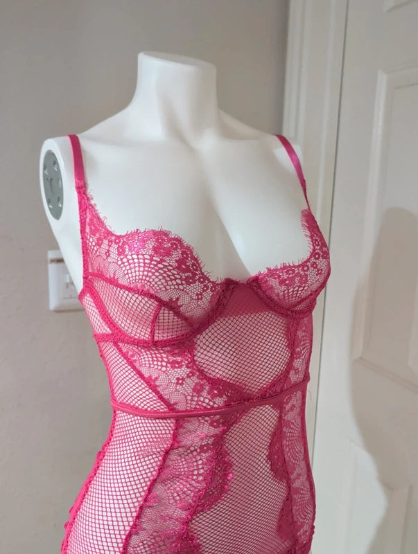 Dreamgirl Pink Lance Teddy Garter Bodysuit New Small