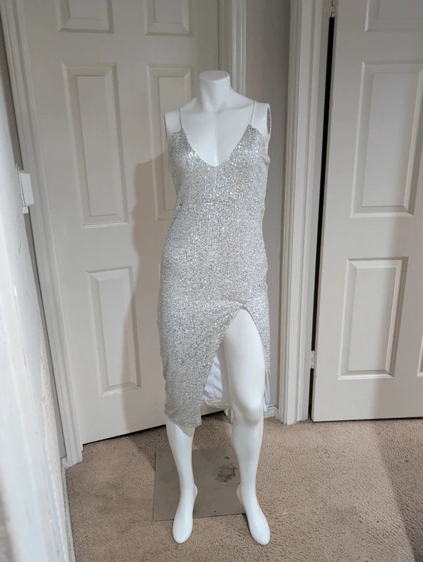 Nwt CBR Silver Sequin Midi Dress Women's Small