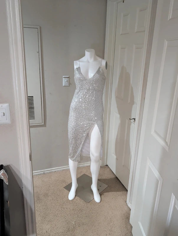 Nwt CBR Silver Sequin Midi Dress Women's Small