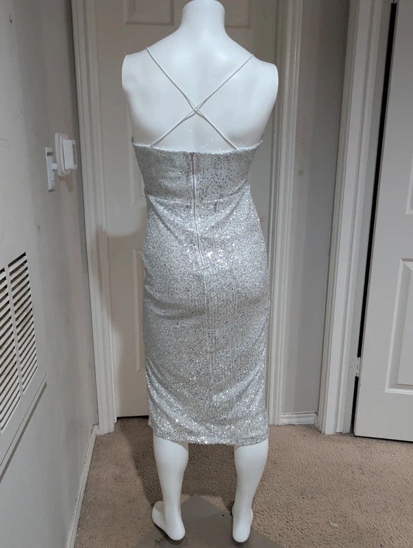Nwt CBR Silver Sequin Midi Dress Women's Small
