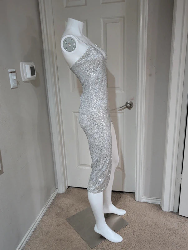 Nwt CBR Silver Sequin Midi Dress Women's Small