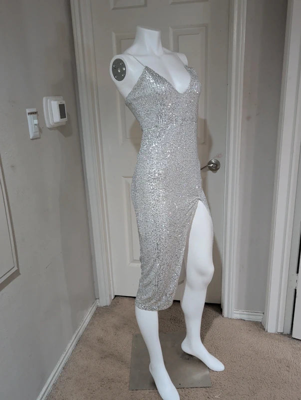 Nwt CBR Silver Sequin Midi Dress Women's Small