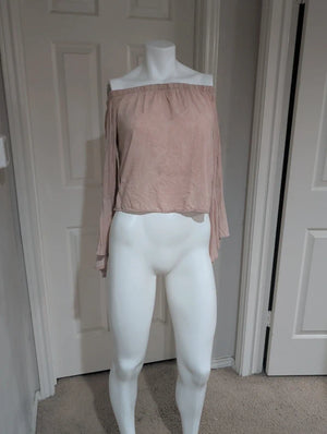 Polly Esther Pale Pink Cropped Bell Sleeve Blouse Women's Medium
