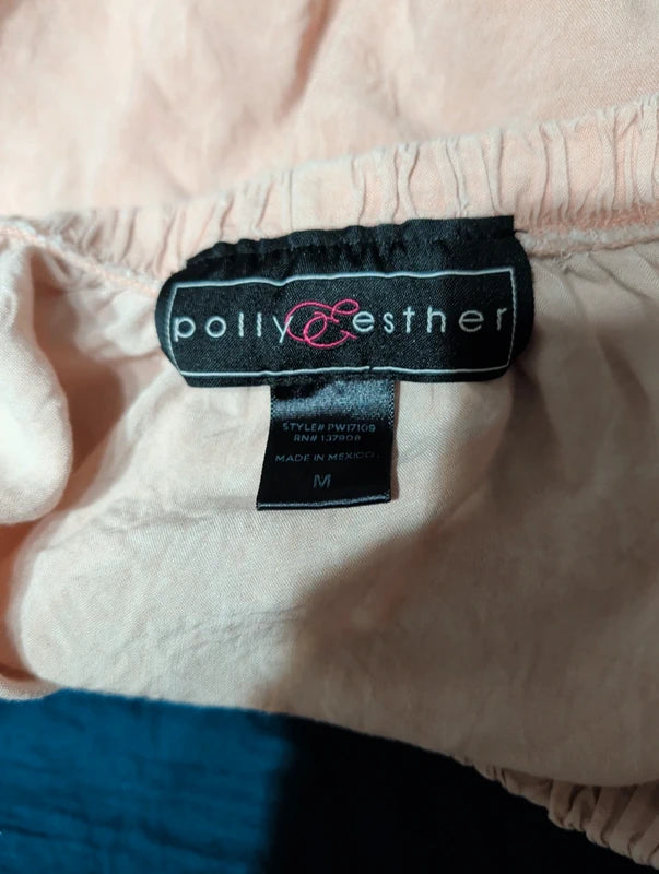 Polly Esther Pale Pink Cropped Bell Sleeve Blouse Women's Medium