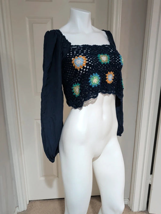 Aerie Navy Blue Knit Balloon Sleeve Women's Medium