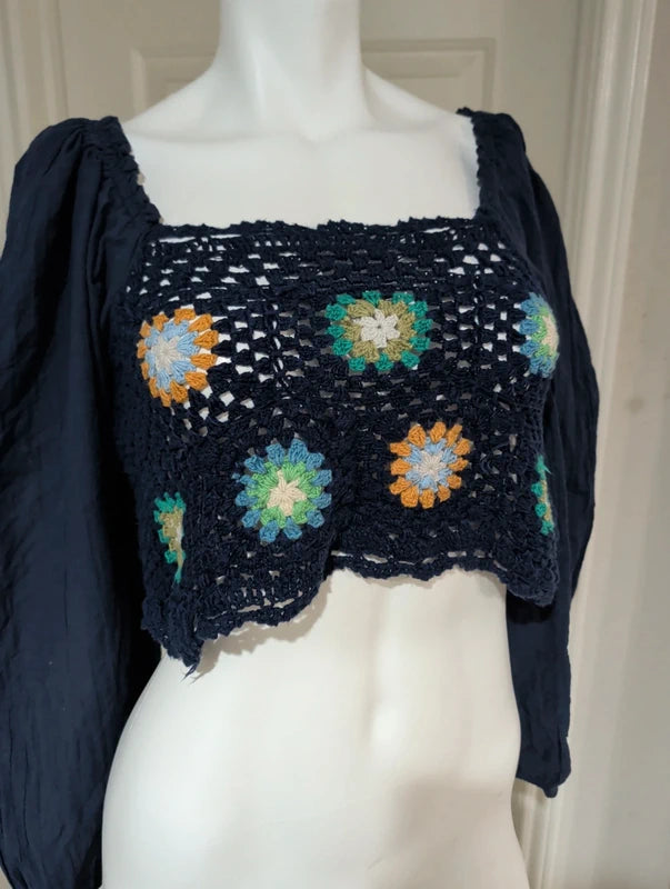 Aerie Navy Blue Knit Balloon Sleeve Women's Medium