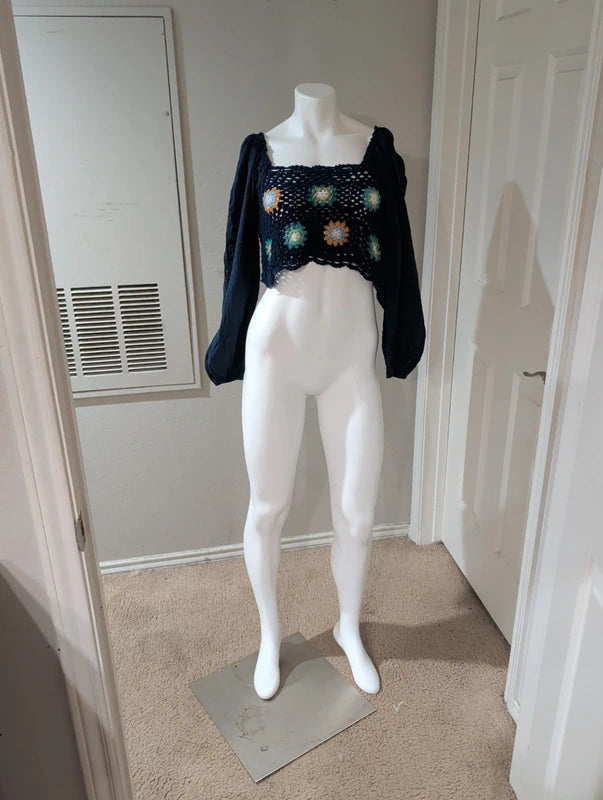 Aerie Navy Blue Knit Balloon Sleeve Women's Medium