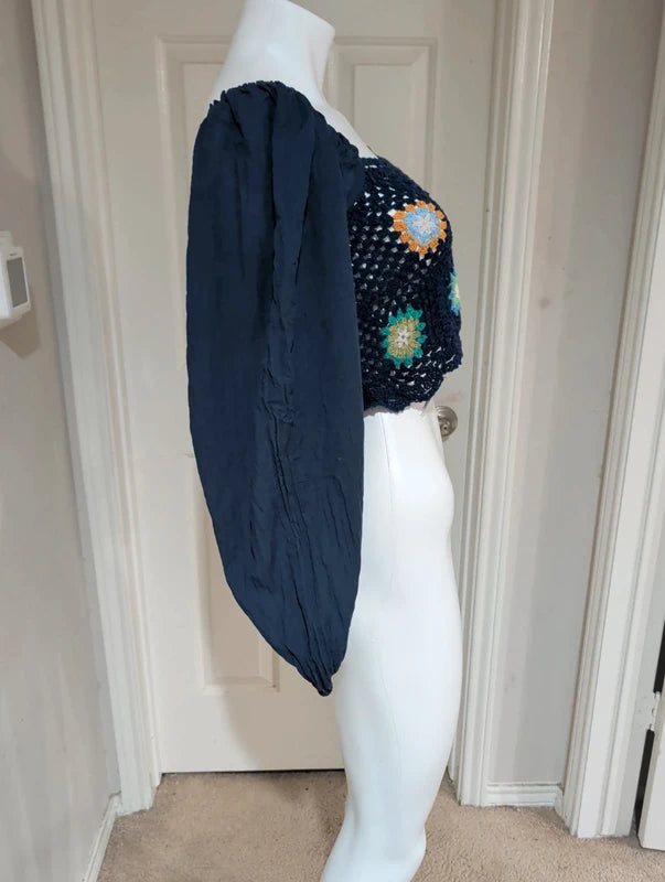 Aerie Navy Blue Knit Balloon Sleeve Women's Medium