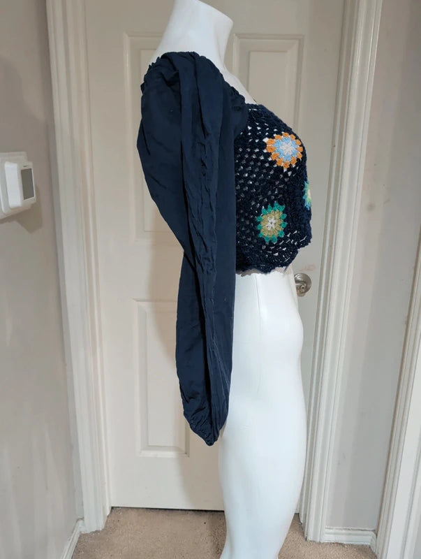 Aerie Navy Blue Knit Balloon Sleeve Women's Medium