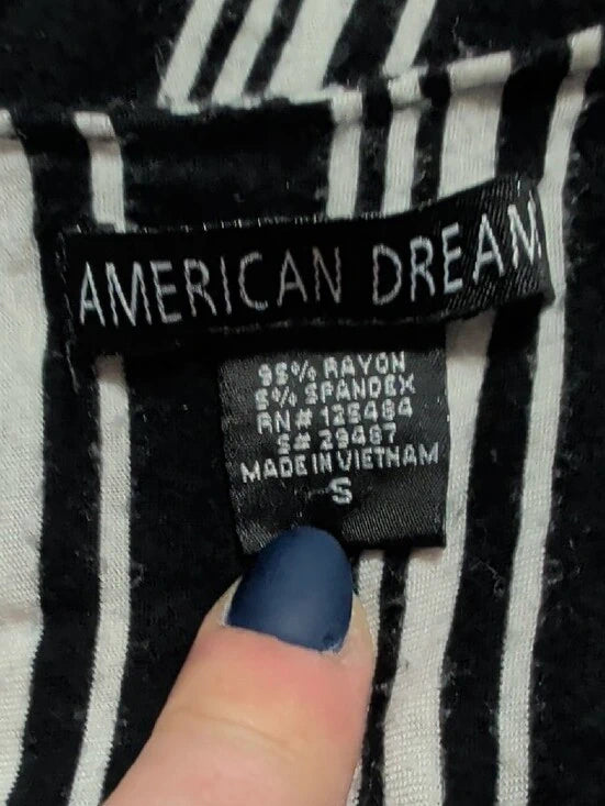 American Dream Black & White Vertical Scoop Neck Stripe Midi Dress Women's Small