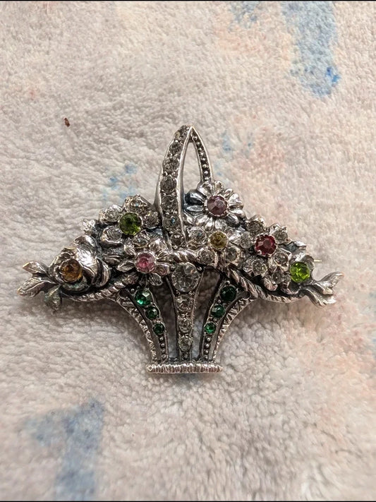 Vintage Edwardian Silver Coloured Paste Giardinetti Brooch