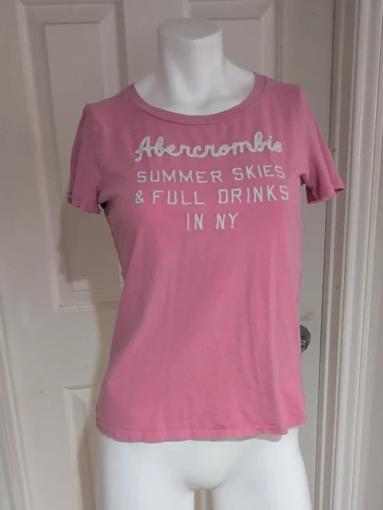 Y2K Abercrombie & Fitch Pink Graphic Short Sleeve Retro Tee Women's Large