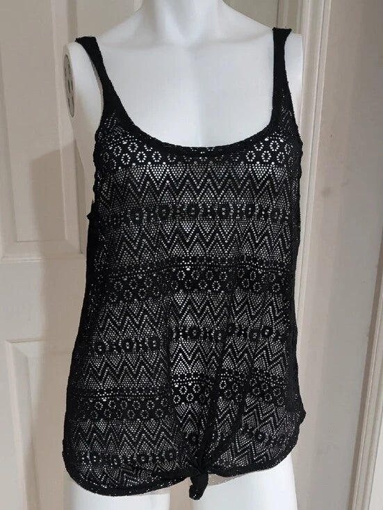 Black Stretch Crochet Lace Tank Top - Unbranded Swim Cover-Up - Women's XS