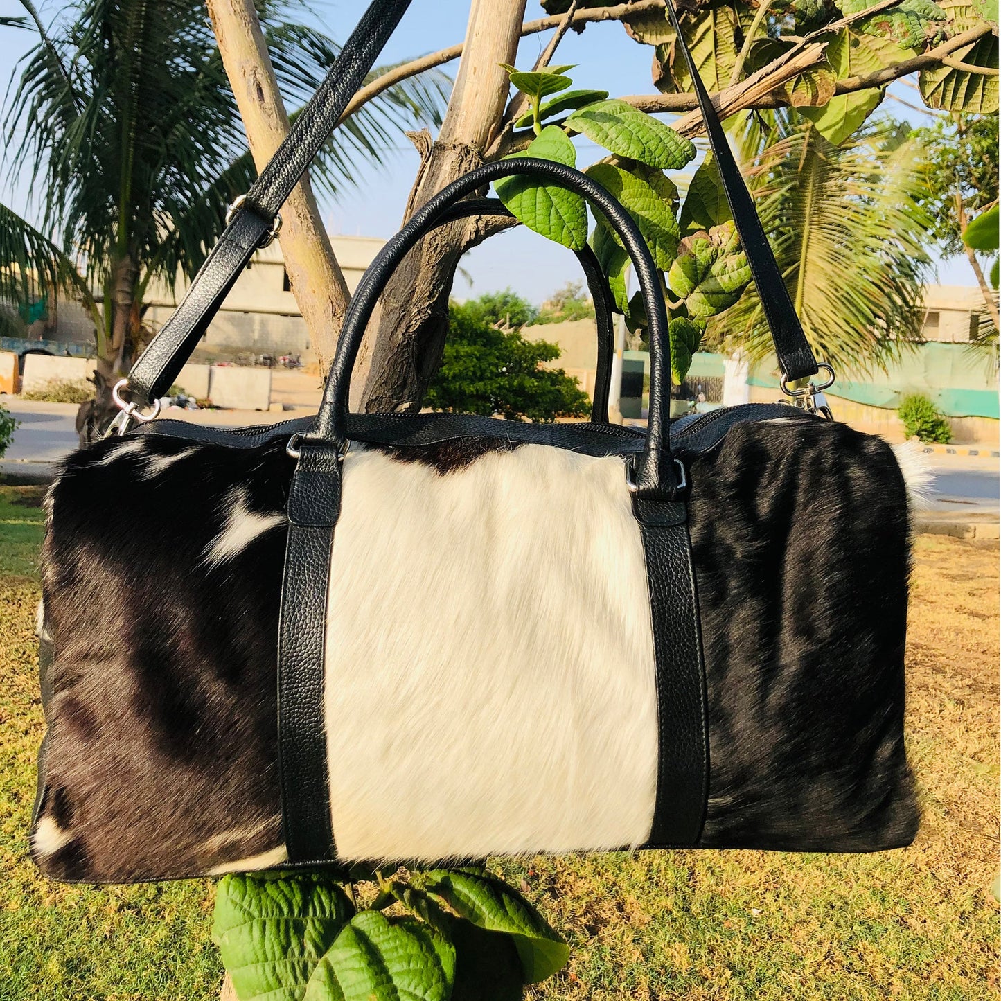 Pony Skin Bags: Medium Cowhide Duffel, Luxurious Genuine Leather, Unique Gift for Him or Her