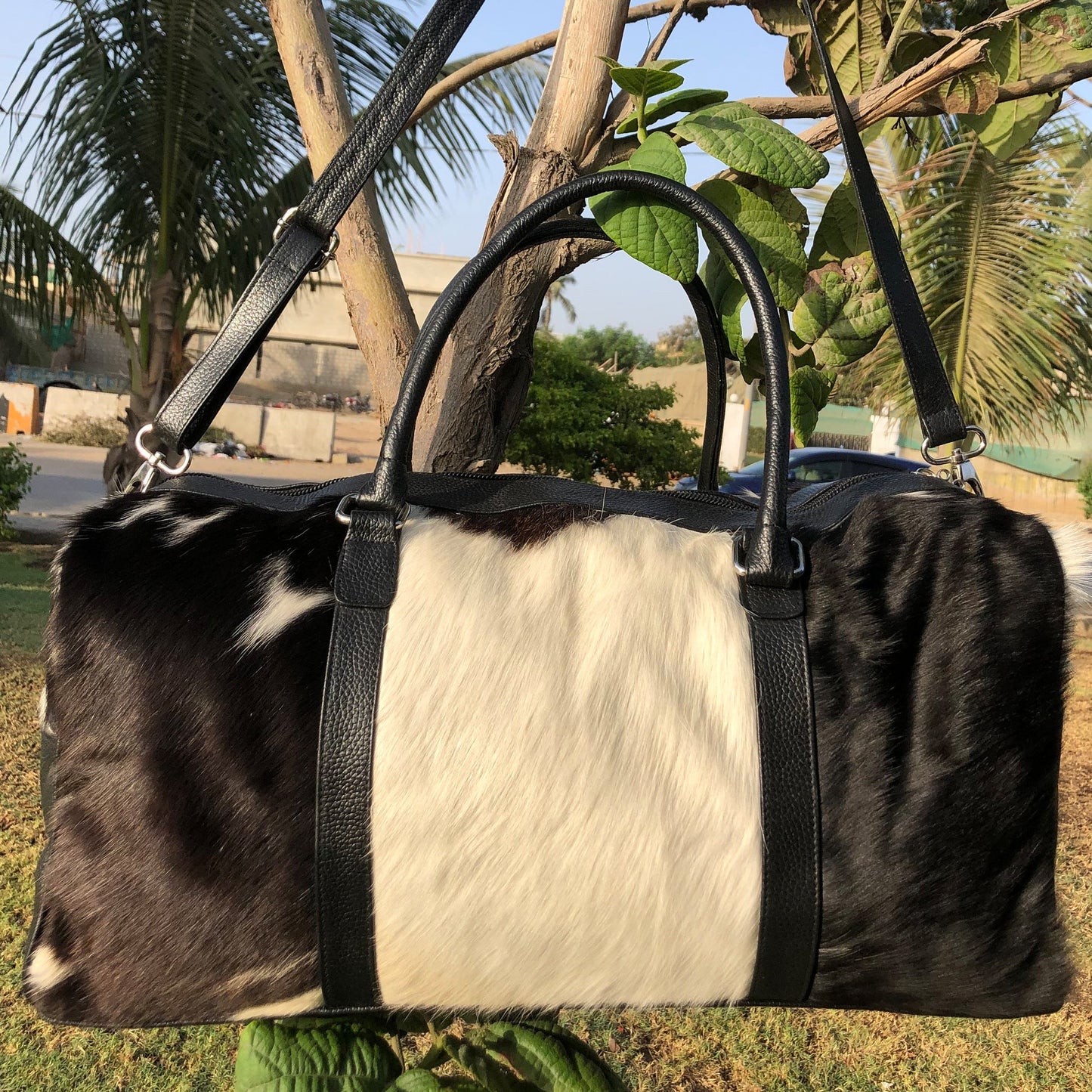 Pony Skin Bags: Medium Cowhide Duffel, Luxurious Genuine Leather, Unique Gift for Him or Her