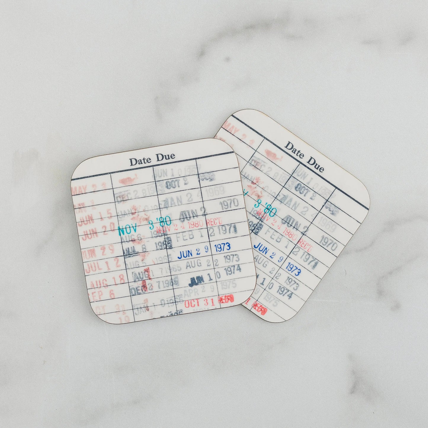 Library Card Coaster - Librarian Gift Set of Coasters - Reading Reader Book - Vintage Library Due Date Card