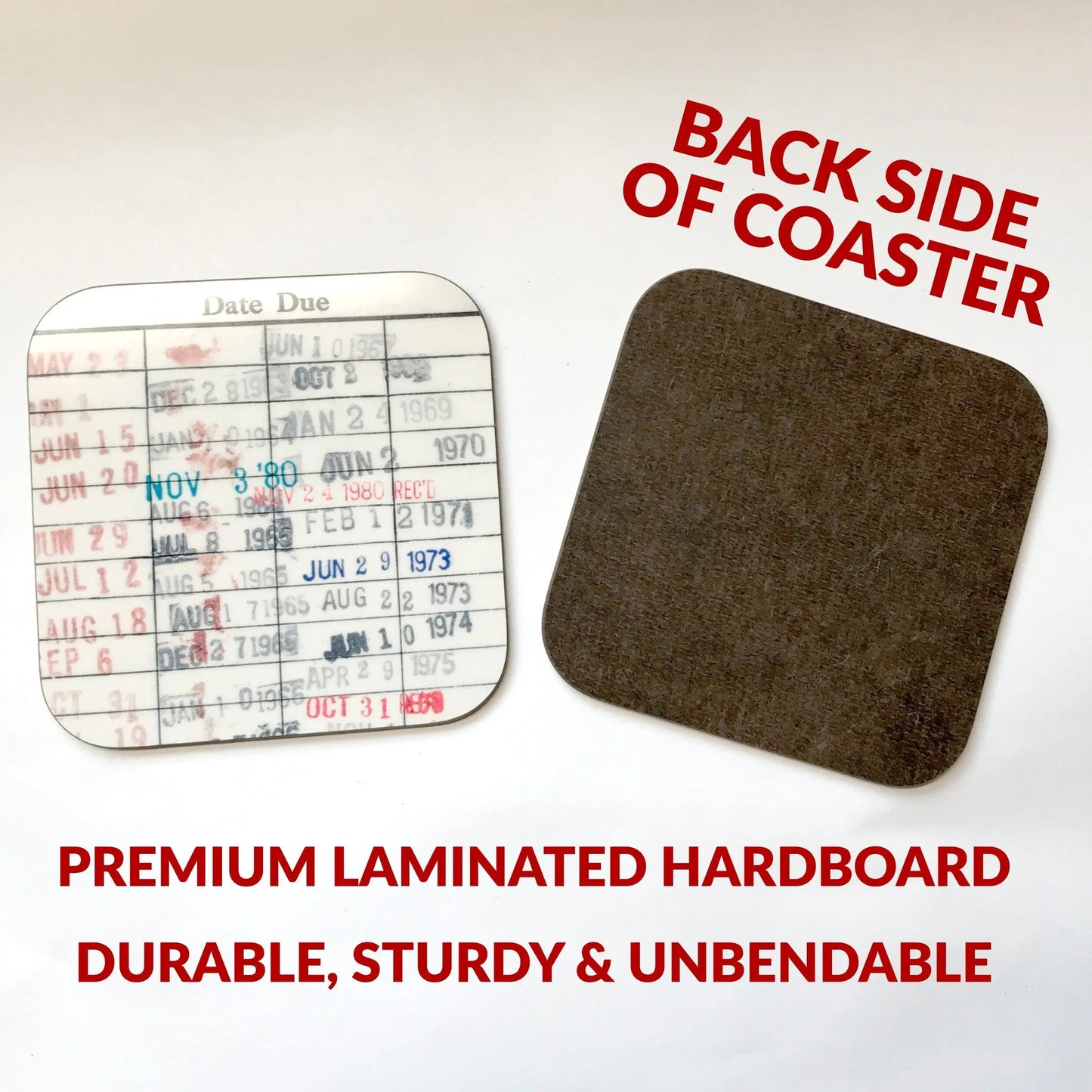 Library Card Coaster - Librarian Gift Set of Coasters - Reading Reader Book - Vintage Library Due Date Card