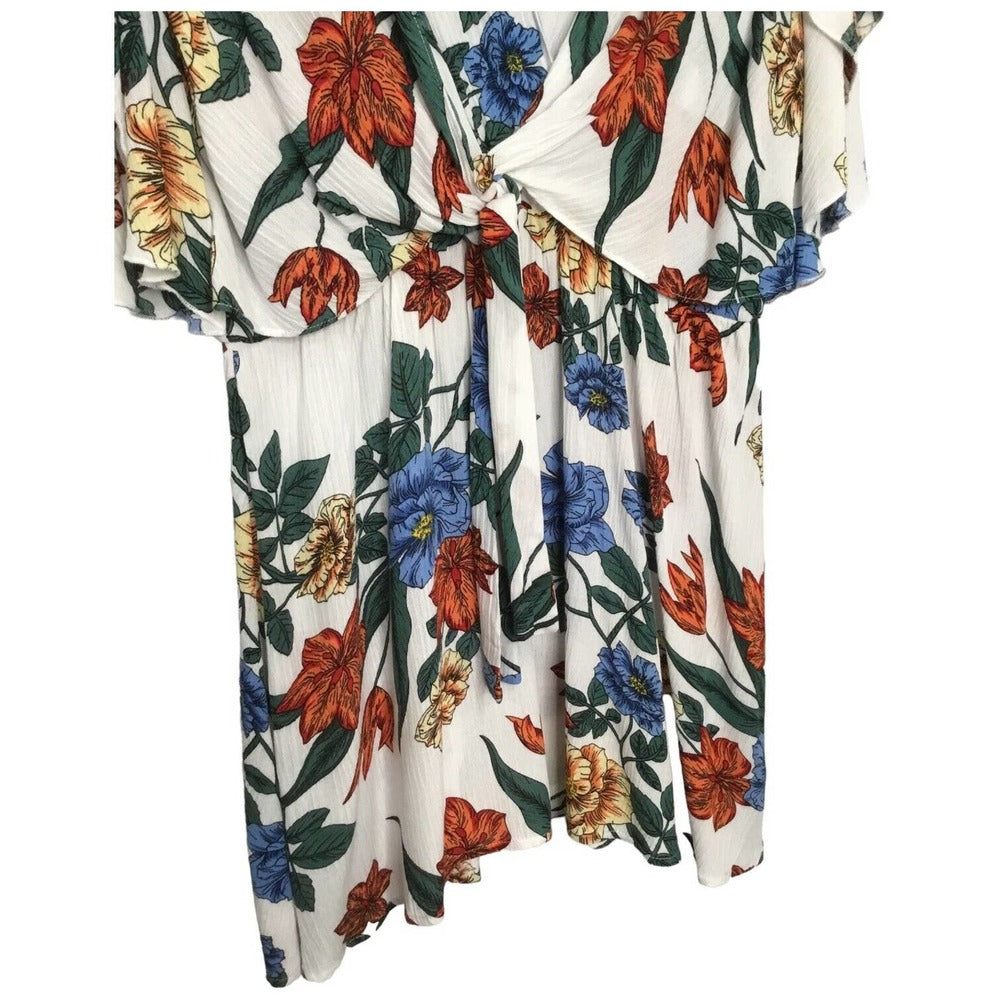 Umgee Tropical Floral Flare Sleeve Tie Front Fit Dress L