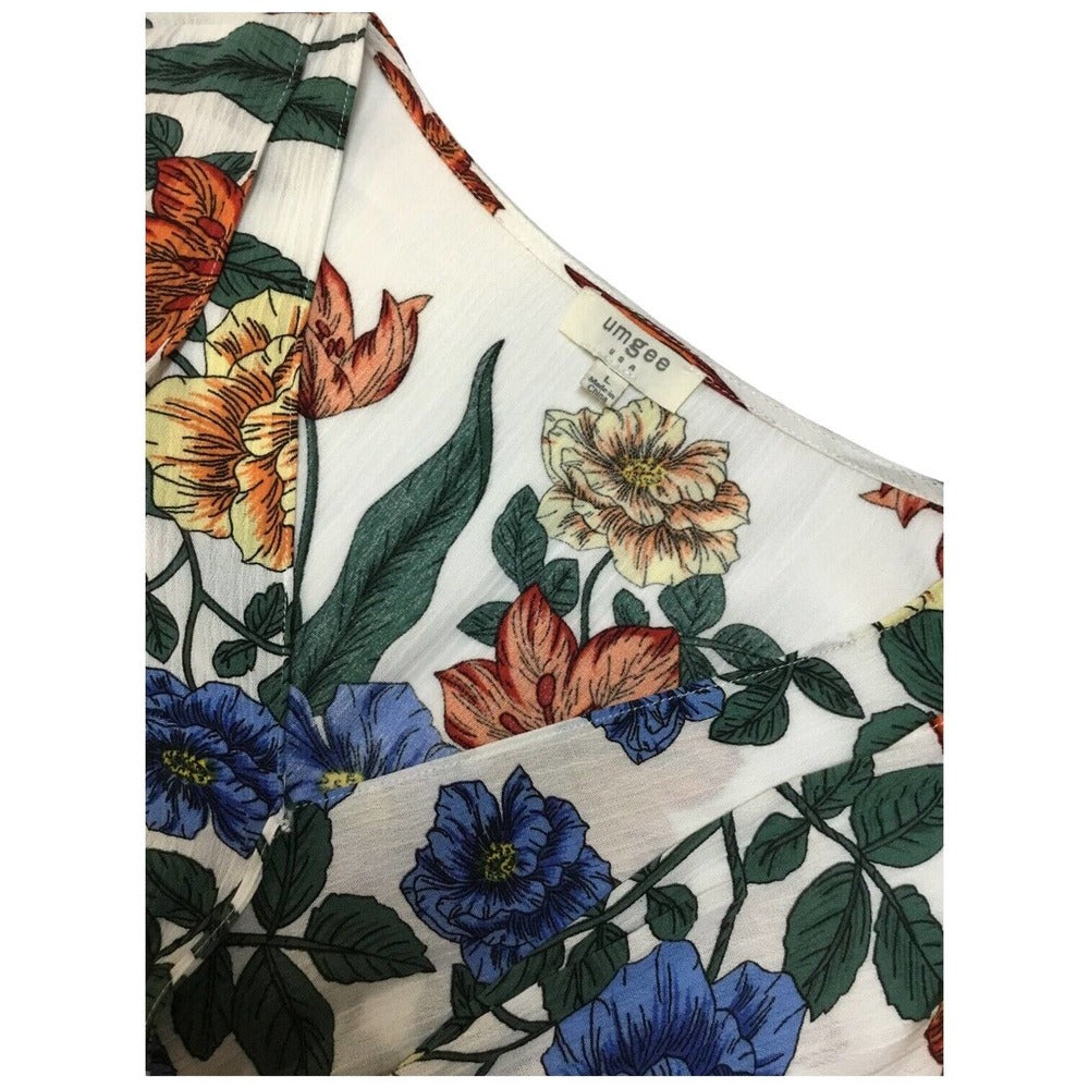 Umgee Tropical Floral Flare Sleeve Tie Front Fit Dress L