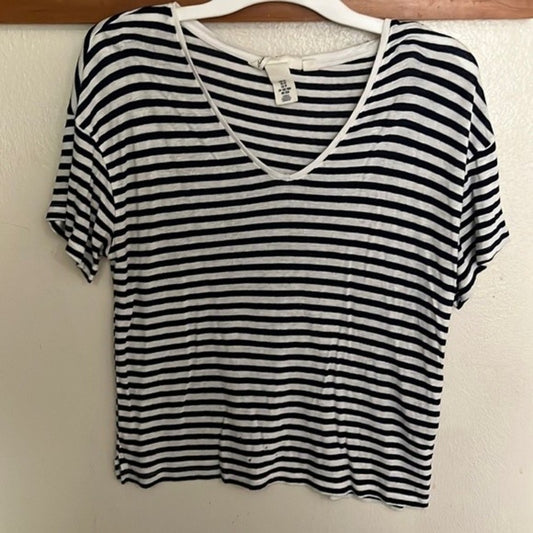 LOGG Navy Blue and White Cropped Sheer V Neck Top Size XS