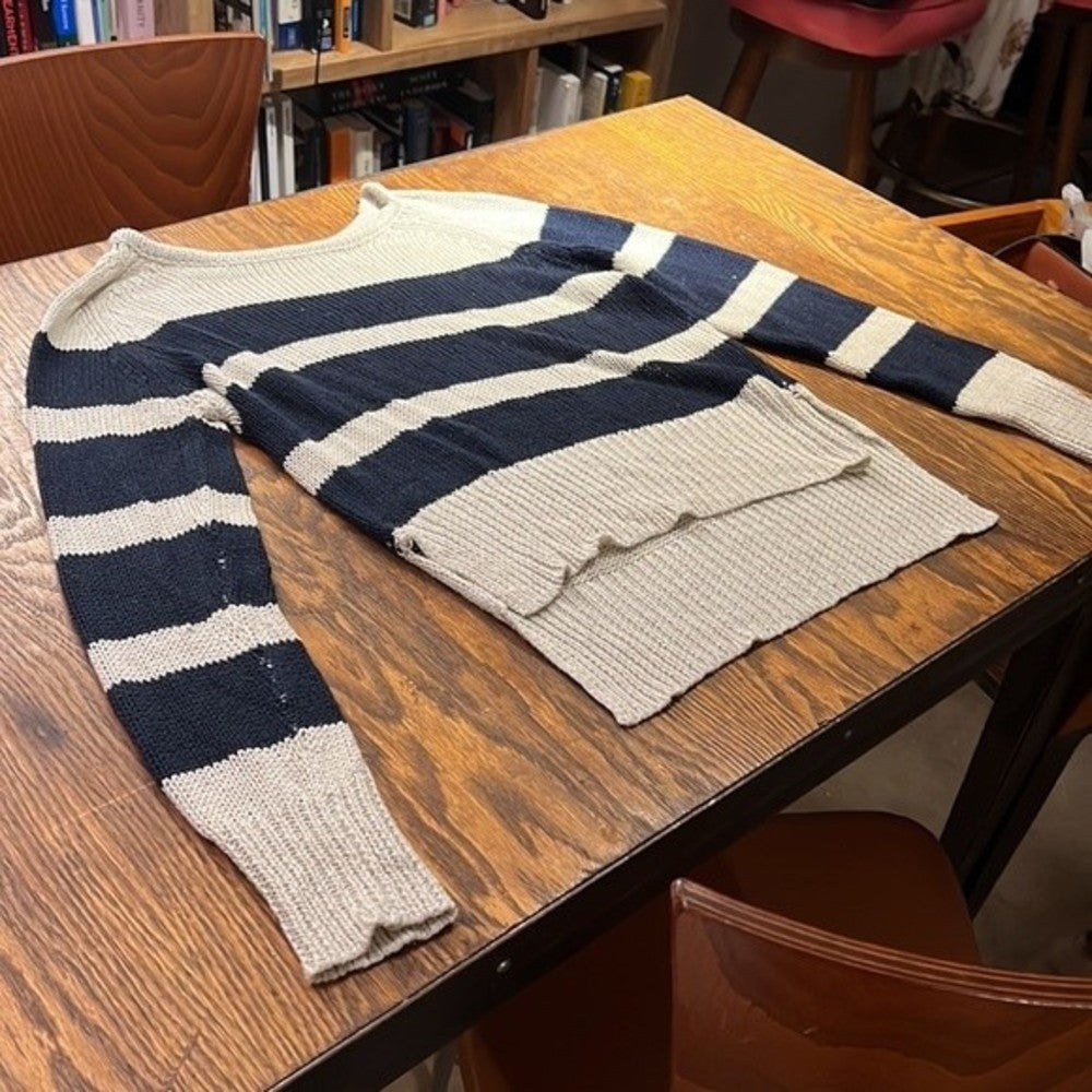 Navy Blue and Cream Knot Sweater Size S