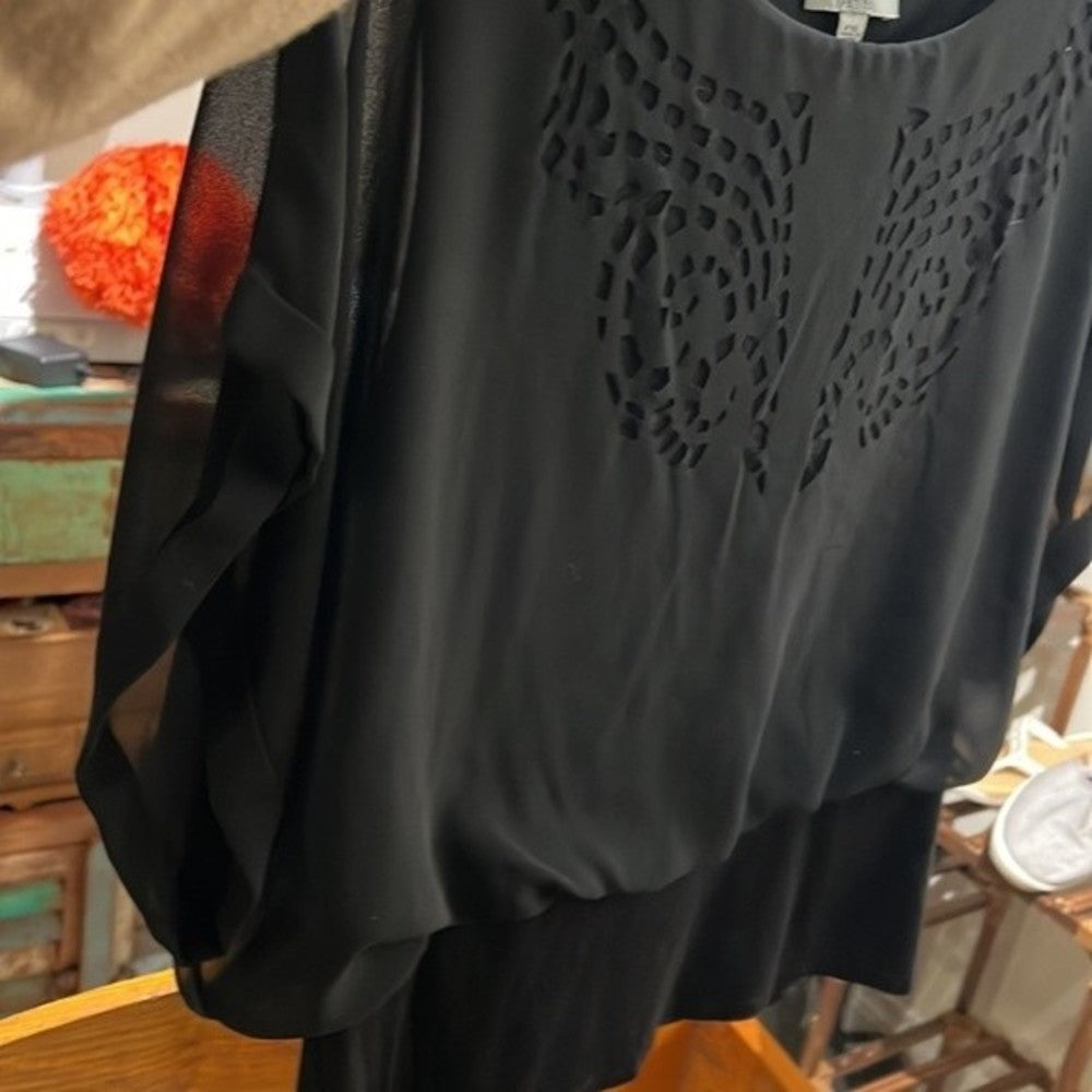 Joseph A Black Cropped Blouse with Cut-outs size Petite XL