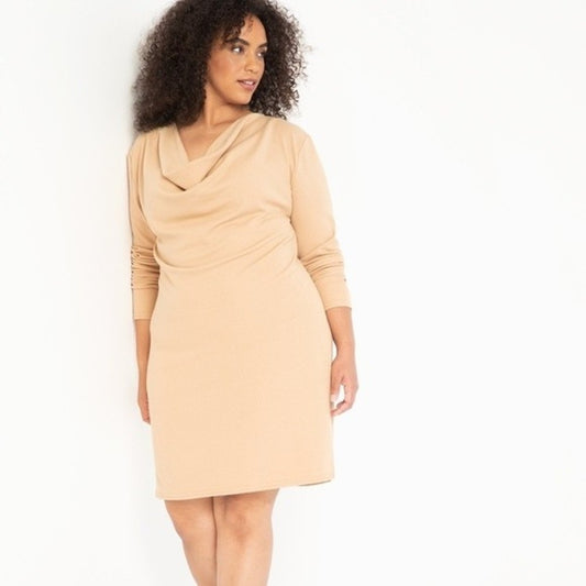 NWT Eloquii Cowl Neck Dress 3/4 sleeves camel comfort casual career plus 20