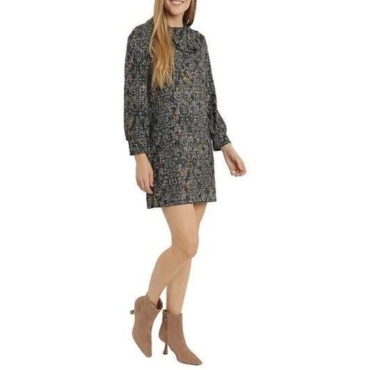 NWT London Times Womens Dress Cowl Neck Shift Paisley Size XL Metallic Festive