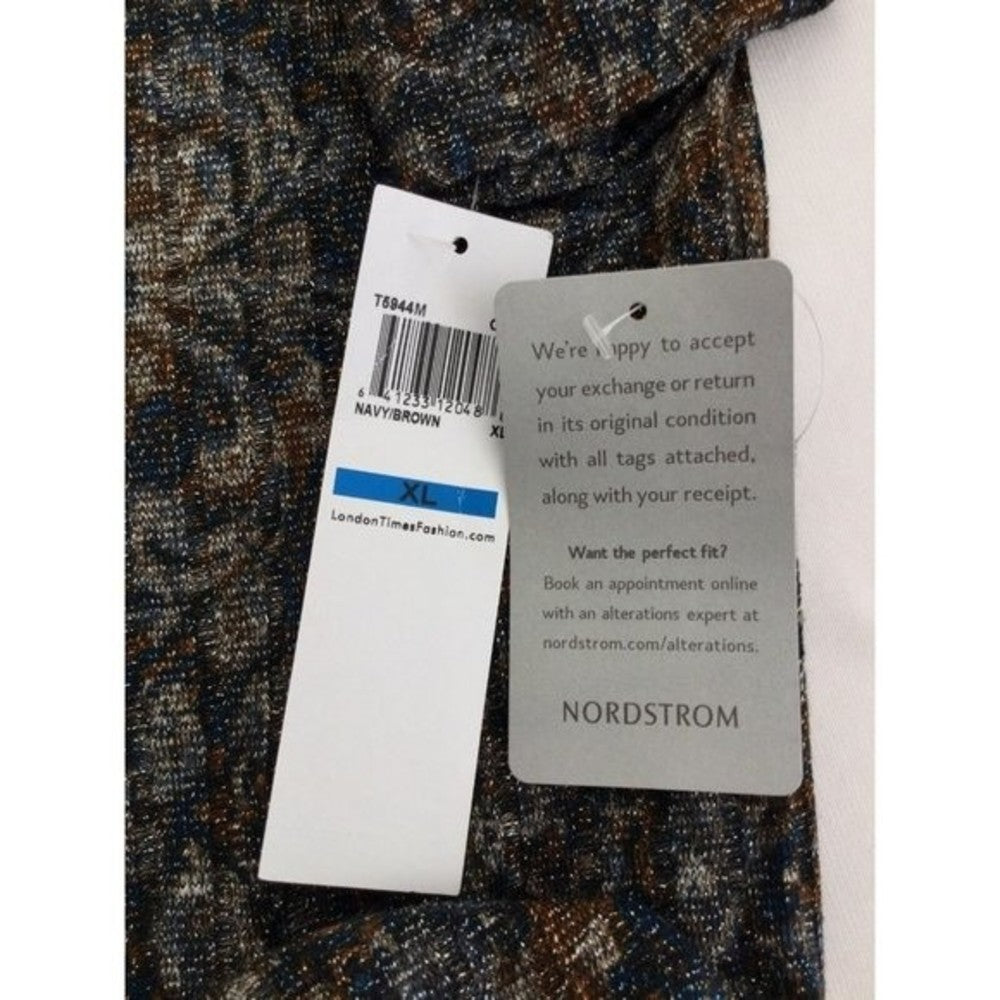 NWT London Times Womens Dress Cowl Neck Shift Paisley Size XL Metallic Festive