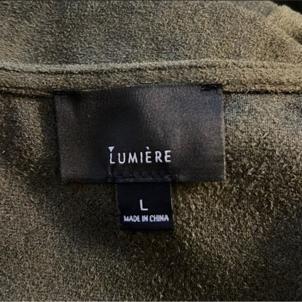 Lumiere Faux Suede Shift Dress Army Green Sleeveless Scoop Neck Mini Dress