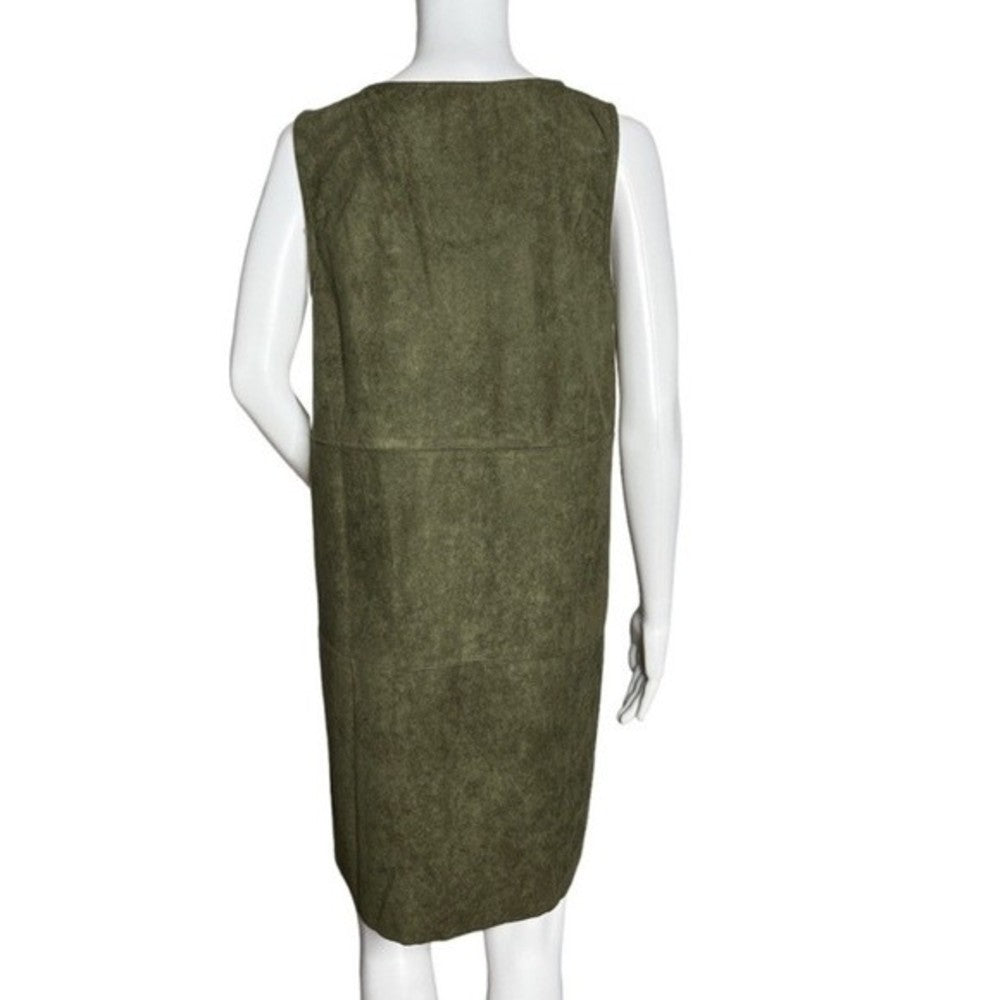 Lumiere Faux Suede Shift Dress Army Green Sleeveless Scoop Neck Mini Dress