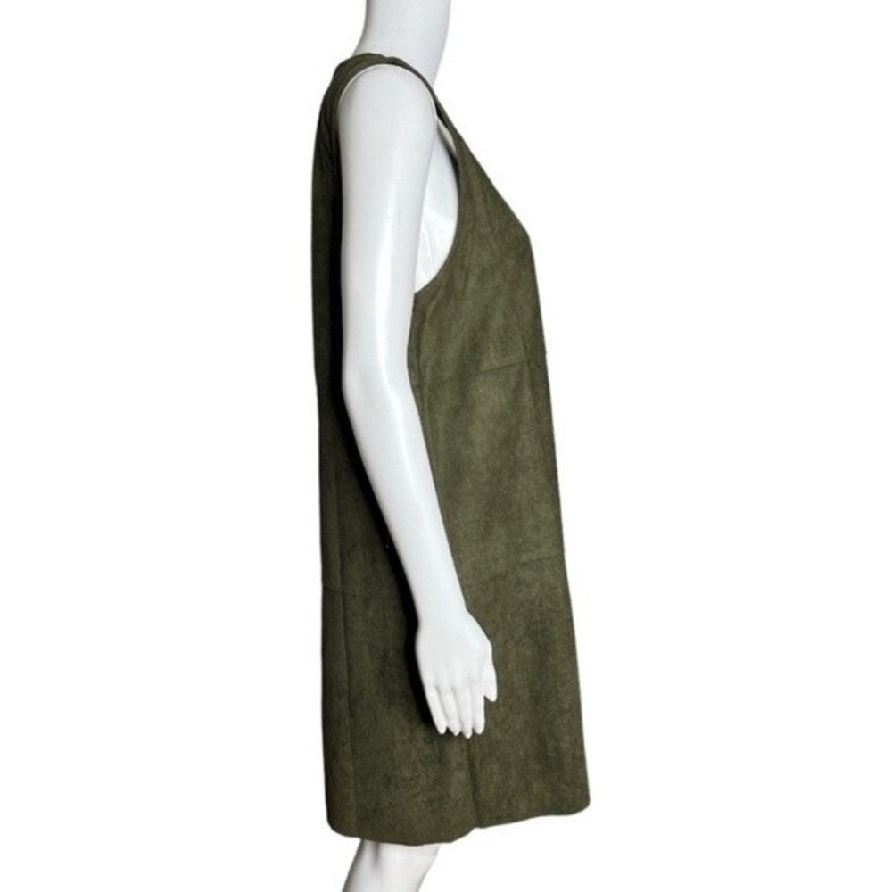 Lumiere Faux Suede Shift Dress Army Green Sleeveless Scoop Neck Mini Dress
