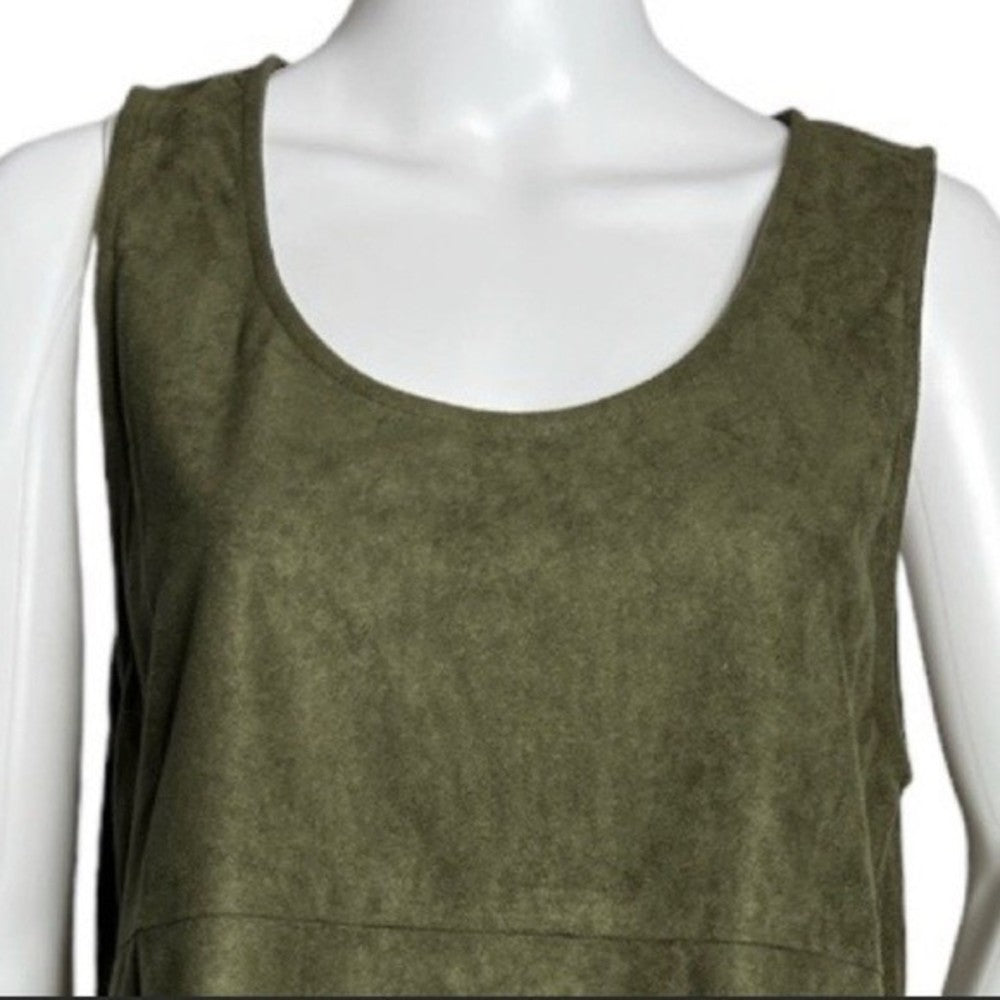 Lumiere Faux Suede Shift Dress Army Green Sleeveless Scoop Neck Mini Dress