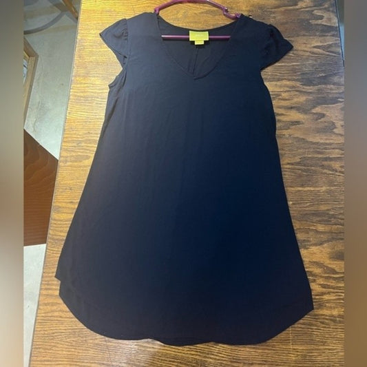 Maeve Navy Blue Viscose V Neck Cap Sleeve Top
