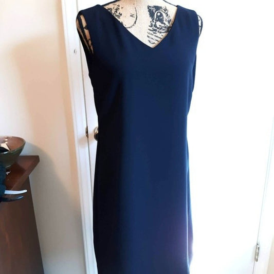 Danny & Nicole Sleeveless Tailored Navy Blue Classic V-Neck Dress Sz 12