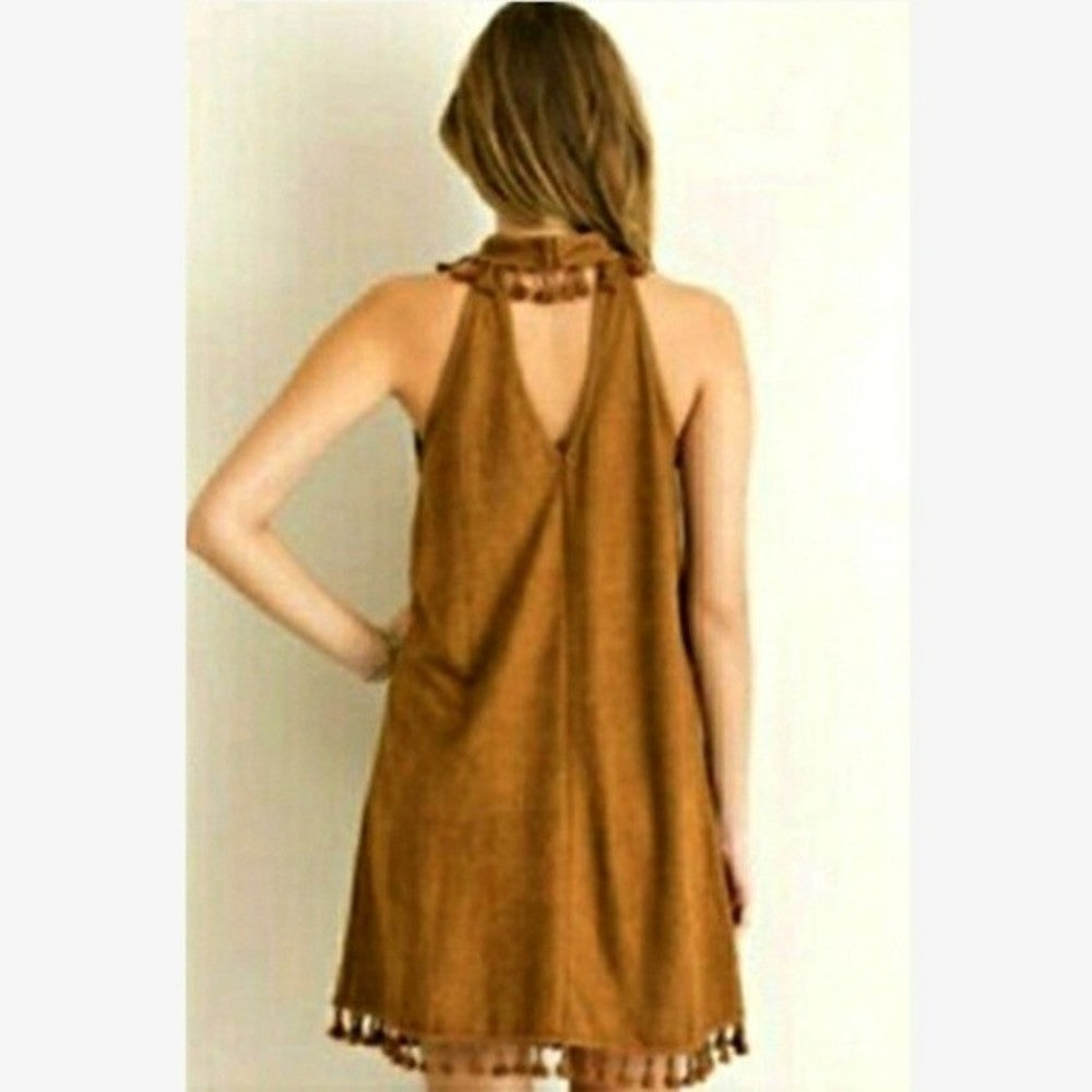 Entro Faux Suede Fringe Boho Dress size L