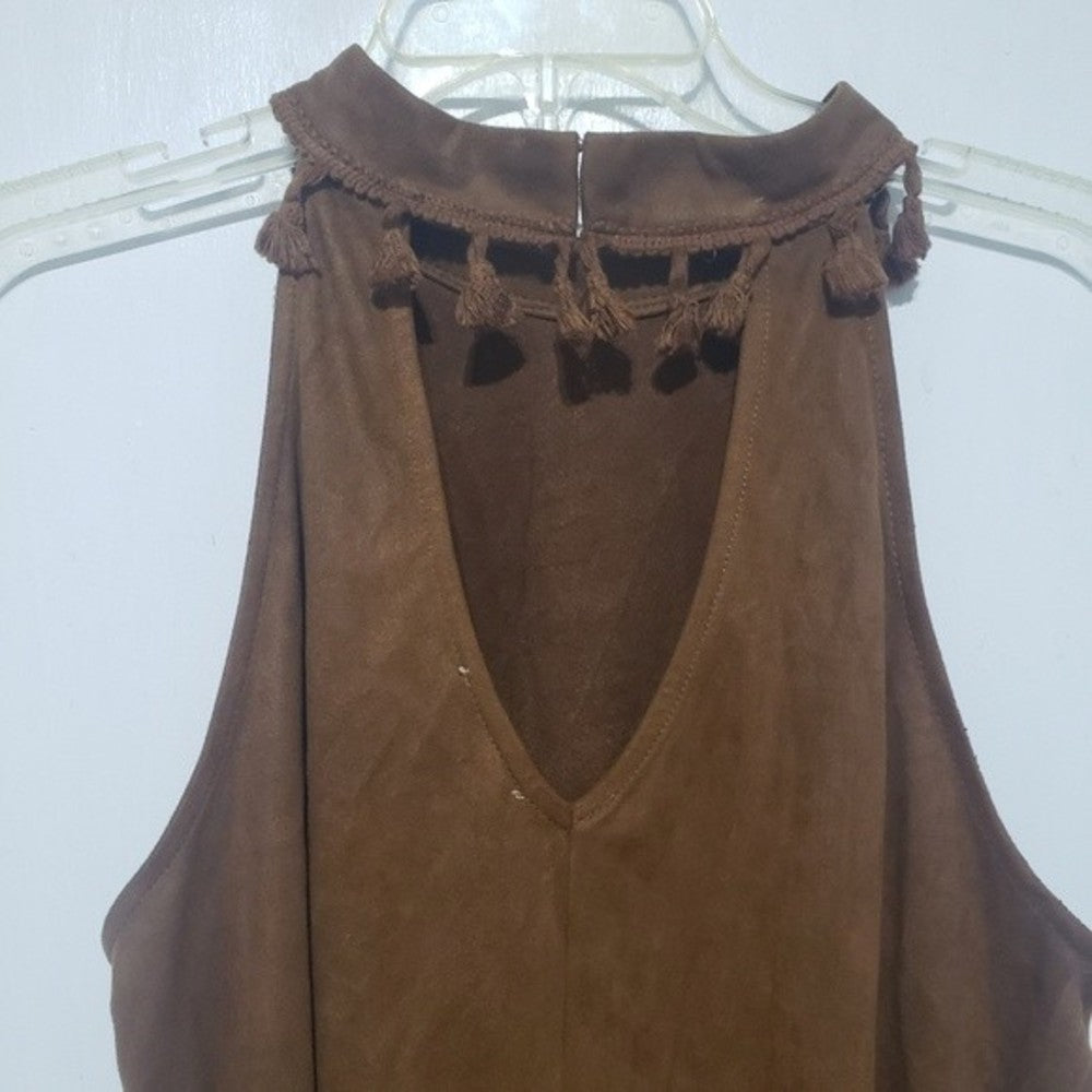 Entro Faux Suede Fringe Boho Dress size L