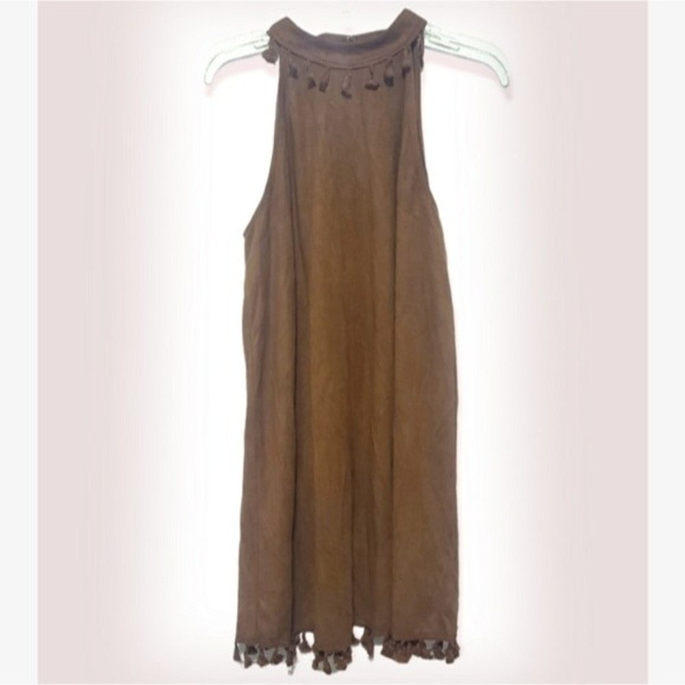 Entro Faux Suede Fringe Boho Dress size L