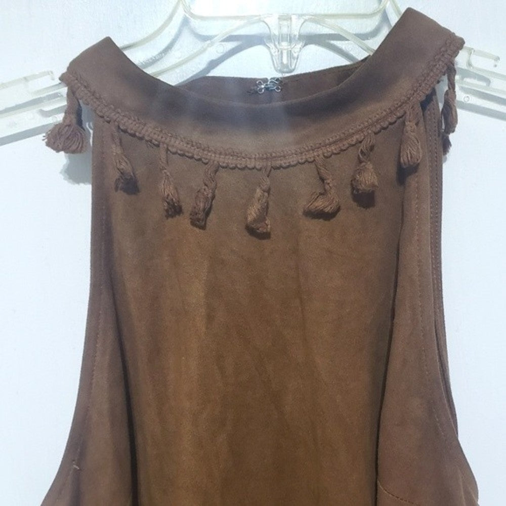 Entro Faux Suede Fringe Boho Dress size L