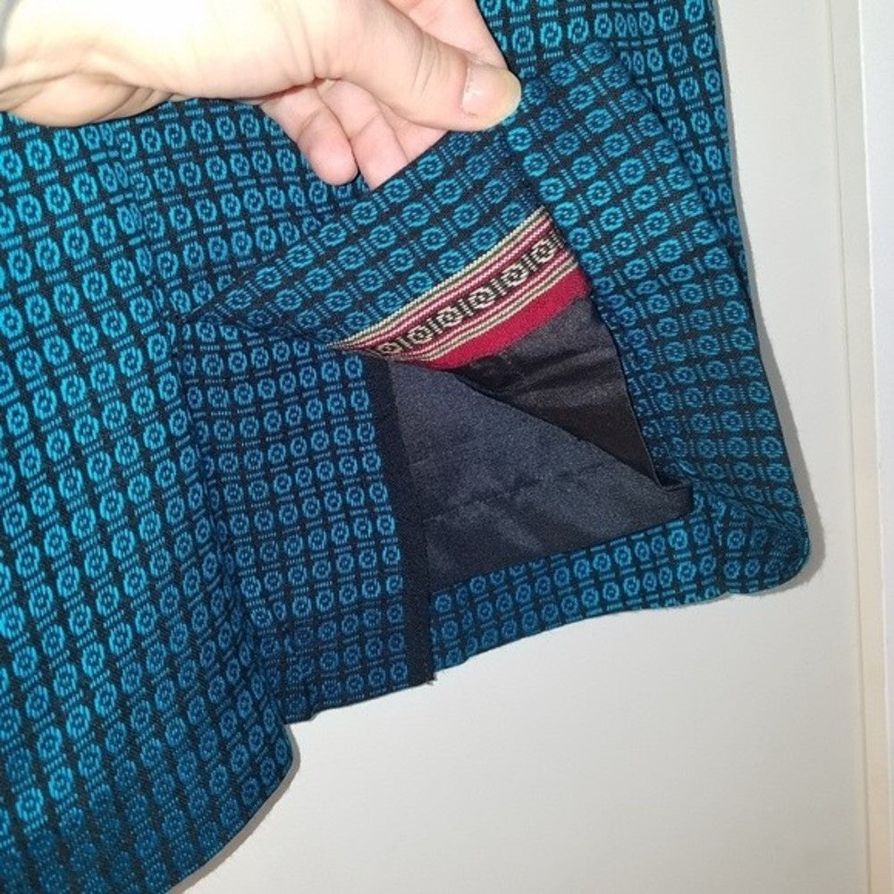 Bold Blue Patterned Handmade Pencil Skirt Size SP