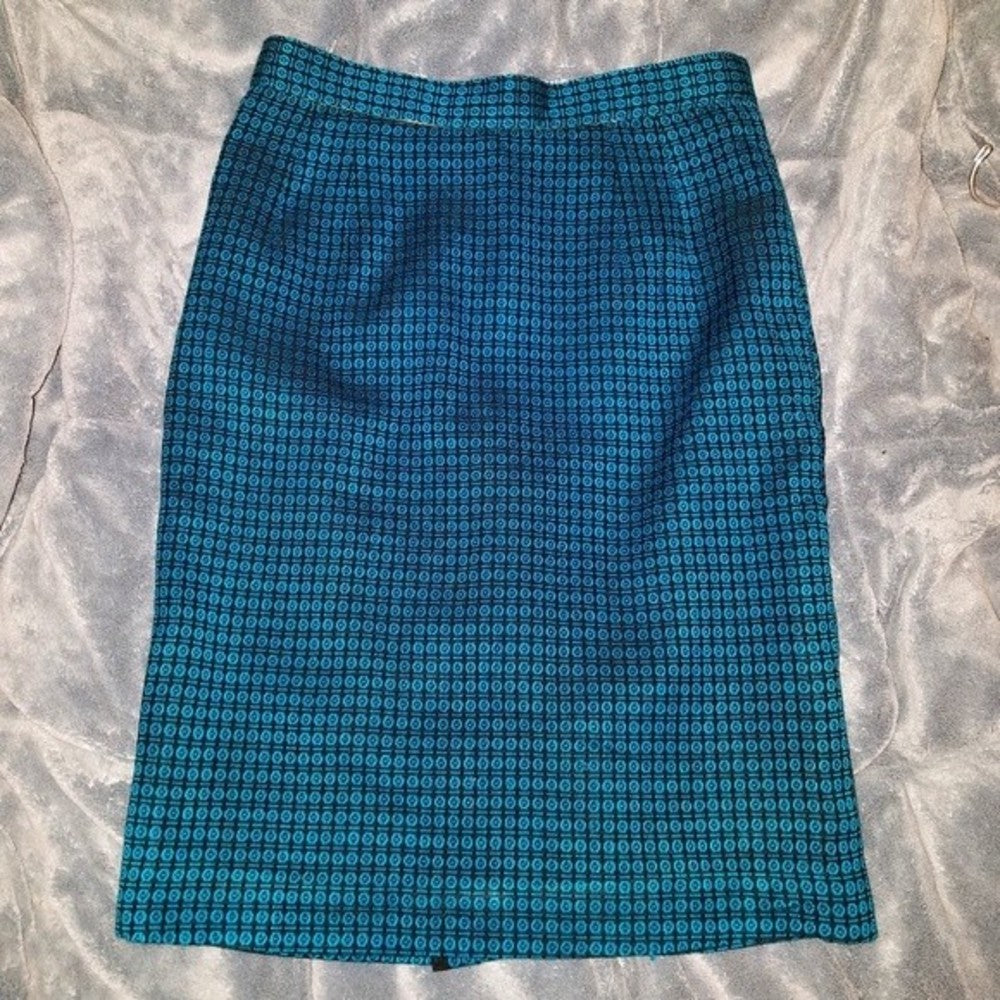 Bold Blue Patterned Handmade Pencil Skirt Size SP
