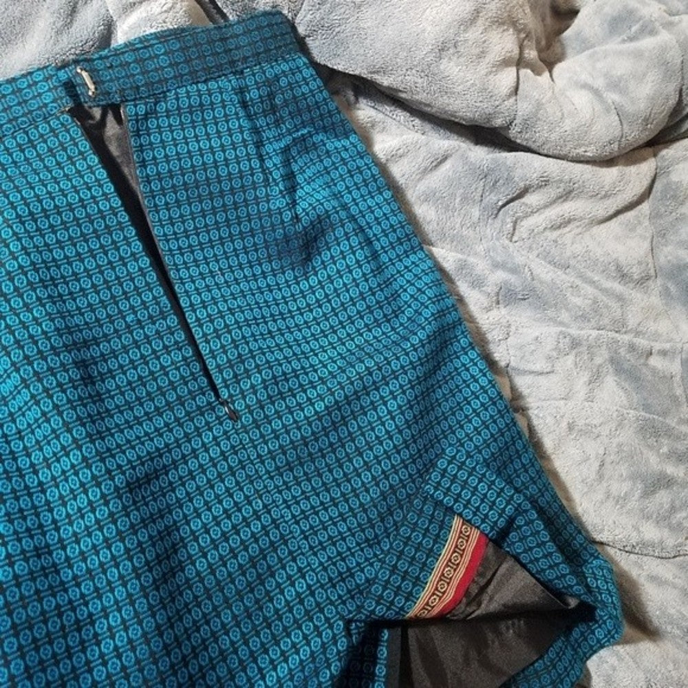 Bold Blue Patterned Handmade Pencil Skirt Size SP