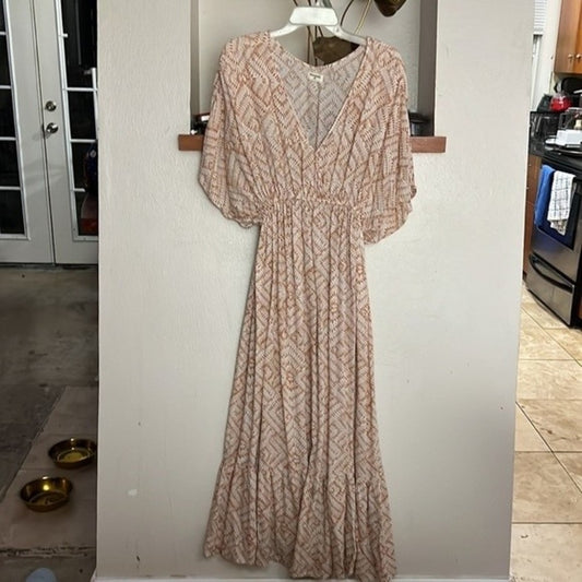 World Market White and Orange-Red Maxi Dress S/M